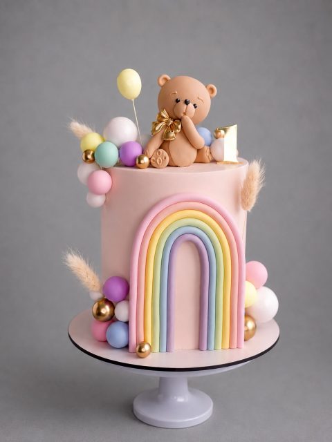 Pastel Teddy Regenboog Taart