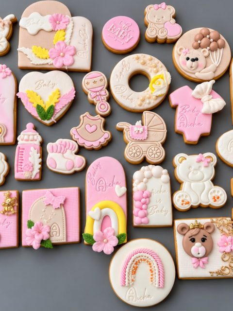 Luxe Babyshower Koekjes – Roze & Goud
